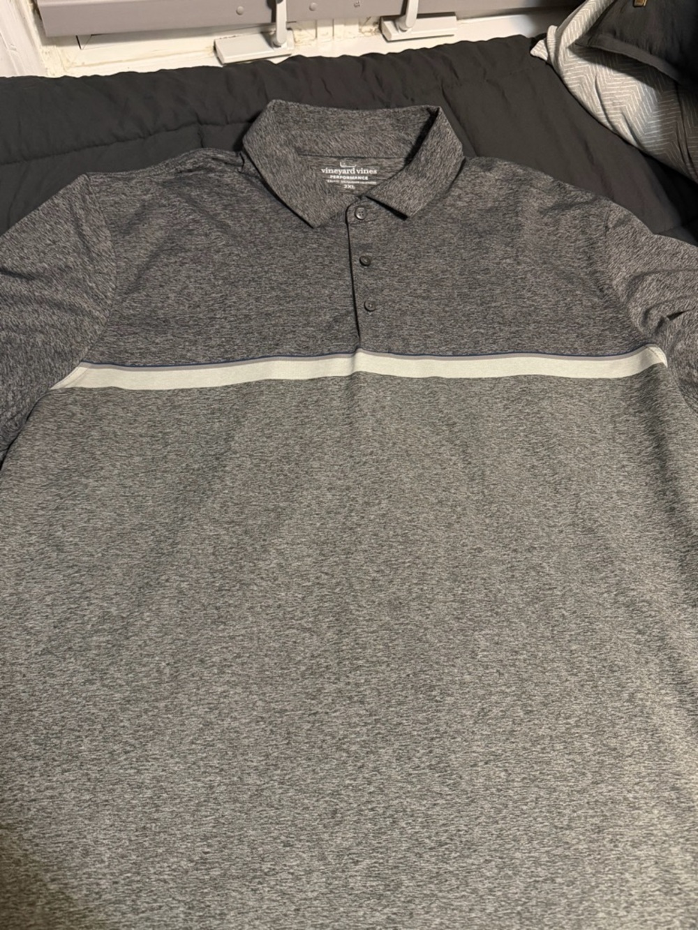 Vineyard Vines Men's Heather Grey Performance Polo with White & Blue Stripe XXL - Picture 4 of 4